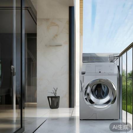 别墅阳台洗衣机，实用又美观。