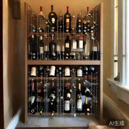 酒架摆放细节：尺寸适宜，材质易