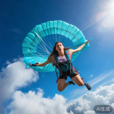女子空中惊险降伞