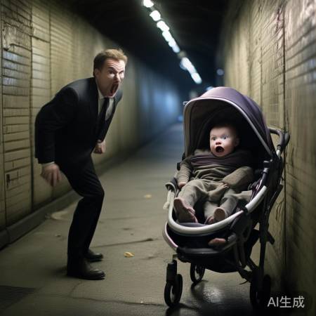 男子掉落重物,婴儿车宝宝惊恐