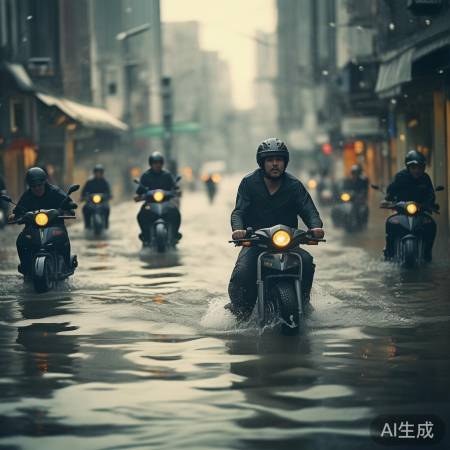 积水深淹电动车,大哥水中漂。