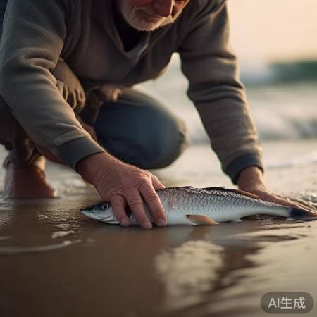 大爷救鱼,人心暖流