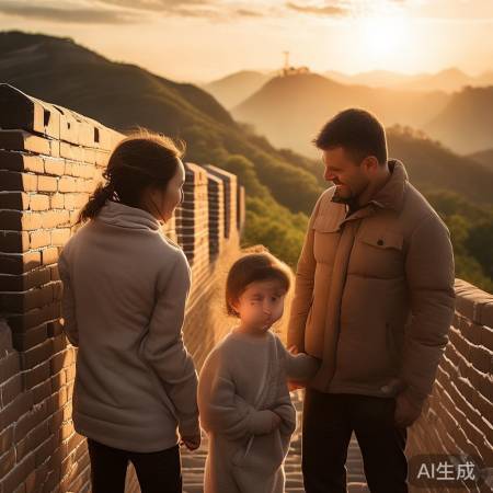 “董家三口赏长城温馨图”