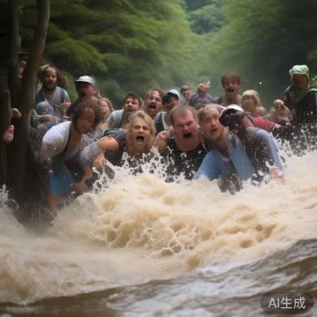 洪水突袭,游客慌乱